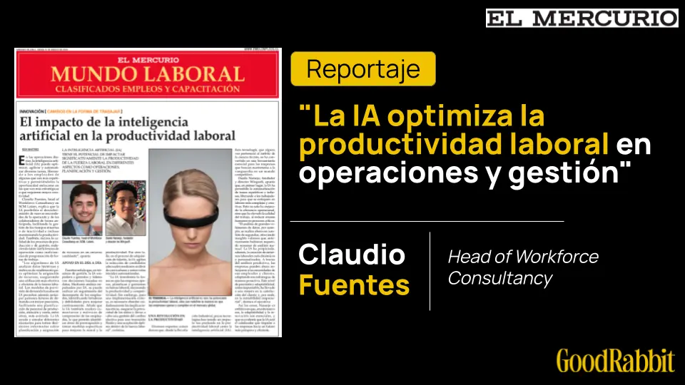 Recorte de prensa de Claudio Fuentes en El Mercurio sobre el impacto de la IA en la productividad laboral